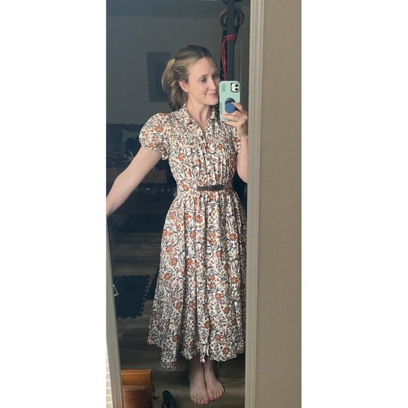 ANTHROPOLOGIE Maeve Short-Sleeve Belted Midi Shirt Dress in Neutral Size Medium - Picture 12 of 14